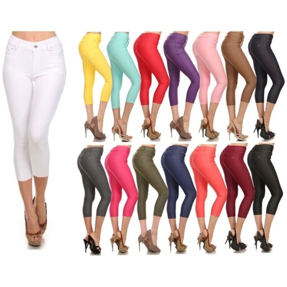 Basic Dark Denim Blue Capri Jeggings - Picture 4 of 5